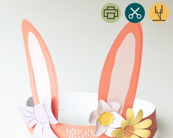 Headband bunny ears for children with flowers and bow Easter - template for printing & crafting including plotter file - SVG DXF 2405