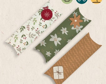 Elongated gift box pillowbox -3 floral templates Christmas -gift packaging small items - SVG DXF EPS plotter file 2360 cutfile