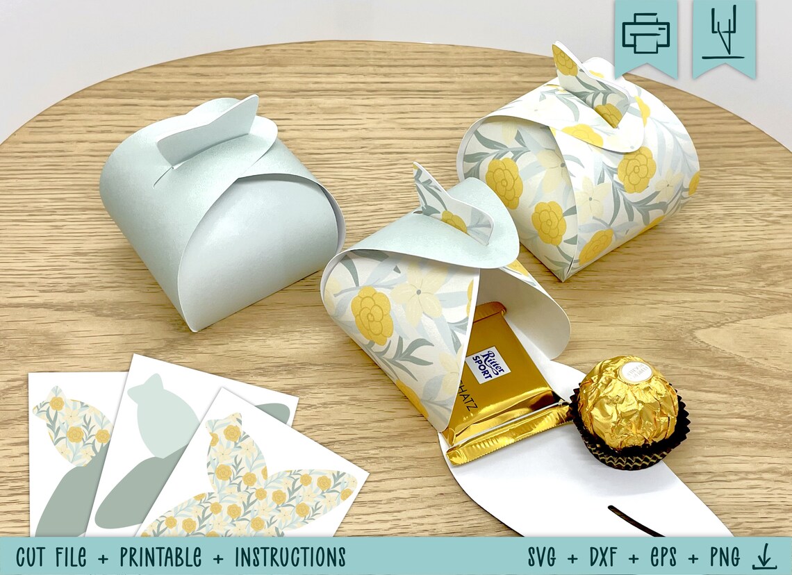 SVG DXF EPS Plotter File Gift Box Including 3 Flower Pattern Templates ...