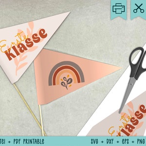 Set of 2 flags as decoration for the first day of school - decoration for school enrollment - 1st grade - rainbow - incl. plotter file - di-1101