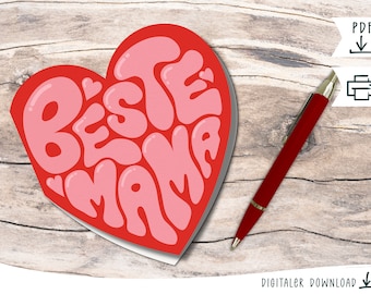 Heart card for Mother's Day Mother's Day card - Best mom in the world - card to print out yourself - last minute greeting card - pdf to print out