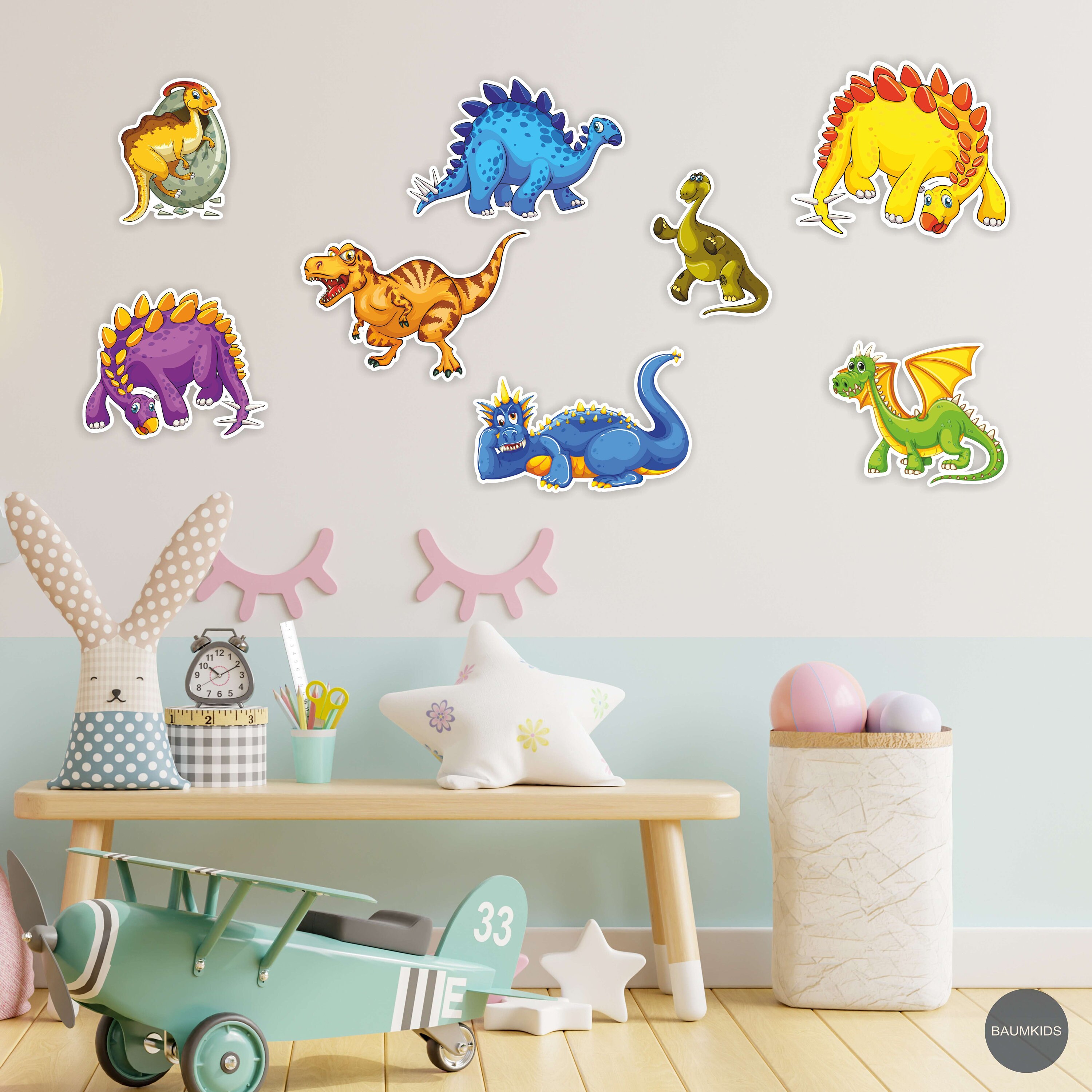 Cute Dinosaur Wall Art, Dinosaur Wall Decor Nursery, Set of 9 Dinosaur