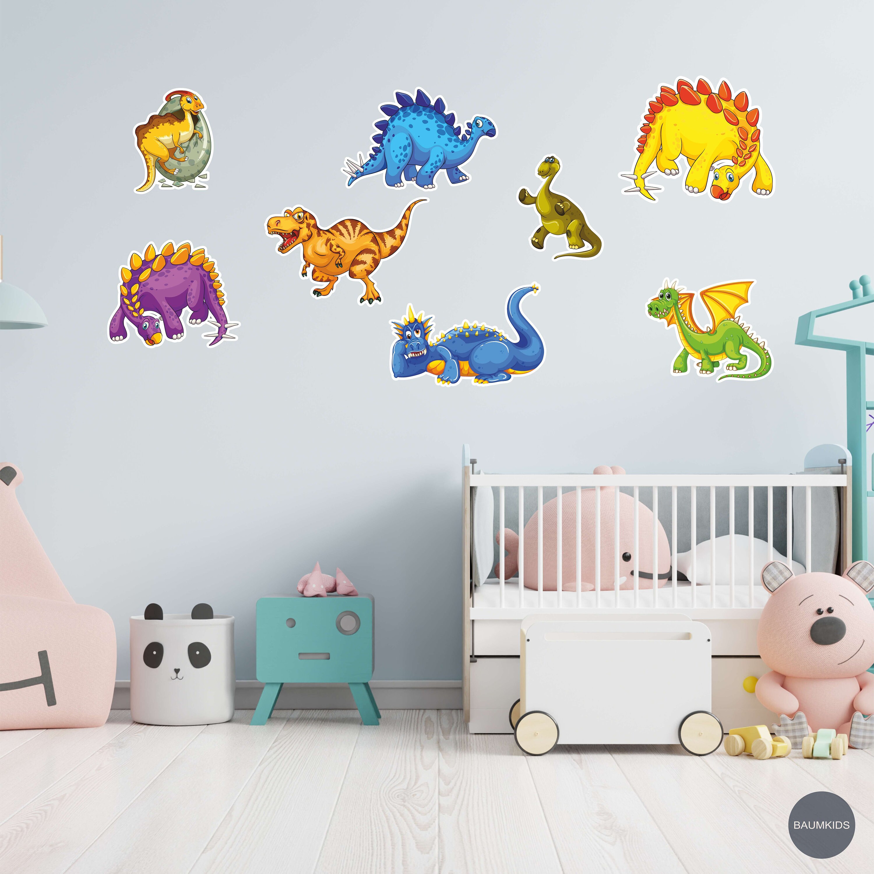 Cute Dinosaur Wall Art, Dinosaur Wall Decor Nursery, Set of 9 Dinosaur