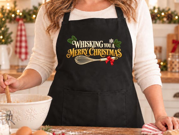 Christmas Baking Apron Whisking You a Merry Christmas Baker Gift for Her or Him Secret Santa Kitchen Gift