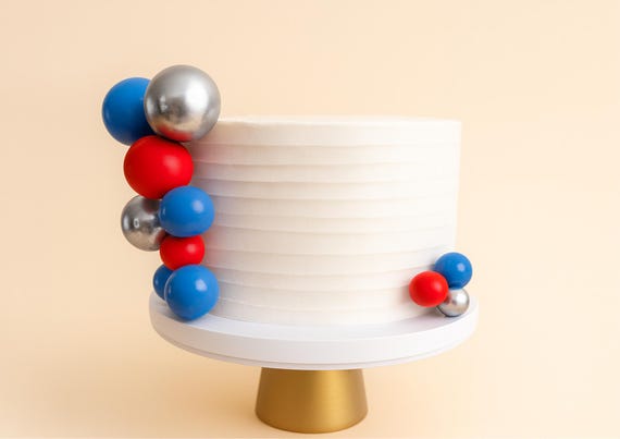 Balloon Cake Topper Decoration Set Red Blue Silver Cake Balls | Birthday Centrepiece Sphere Style Decor Baking Supplies UK