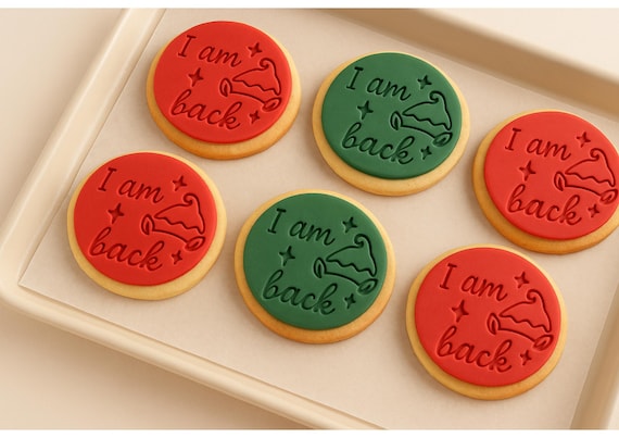 Christmas Fondant Cookie Topper | Xmas Cupcake Embosser | Holiday I Am Back Stamp for Elf on the Shelf Baking