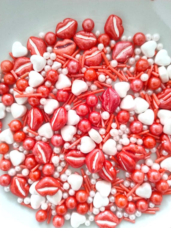Edible Lip Shaped Sprinkles Mix for Cake Cupcake Cookies Valentines Engagement Bridal Shower Party Decorations and Baking Supplies HALAL