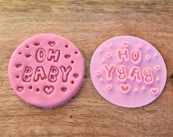 Oh baby cookie embosser stamp, new baby or gender reveal embosser, bakery decoration, cupcake icing stamp