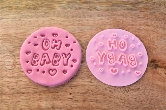 Oh baby cookie embosser stamp, new baby or gender reveal embosser, bakery decoration, cupcake icing stamp