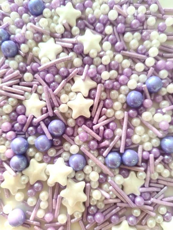 Lilac Edible Sprinkle Mix for Cake Cupcake Bakery Decoration 50g Star Pearls for Hen Party Baby Shower Bachelorette Theme Desserts HALAL