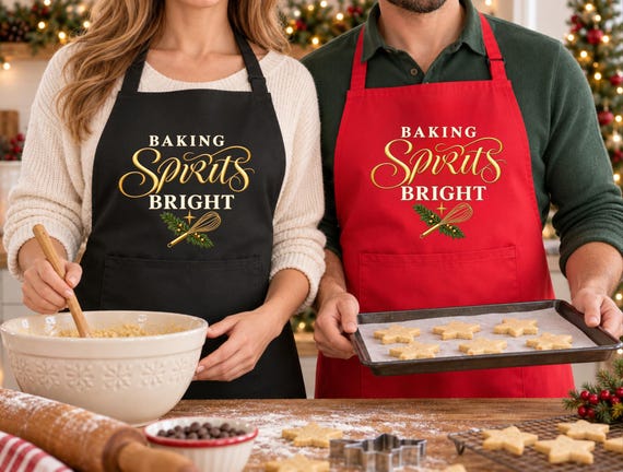 Baking Spirits Bright Christmas Apron Festive Cooking Apron Baker Gift for Her Secret Santa Present