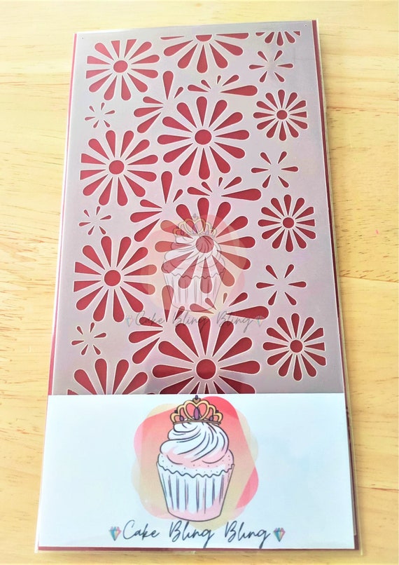 Flower cake stencil pattern, cake decoration, Mylar 190 reusable plastic, cake stencil, geometric reusable stencil, wedding stencil