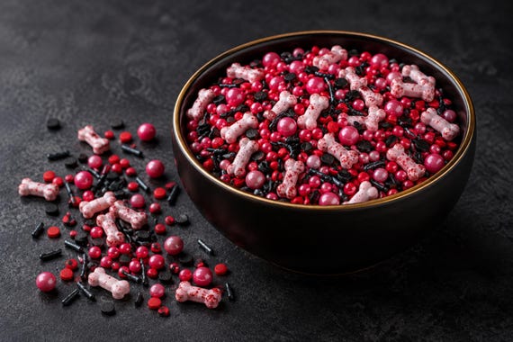 Red Halloween Sprinkles Edible Bone Sprinkle Mix Cake Decorating Cupcake Decorations Spooky Baking Party Decor 50 HALAL