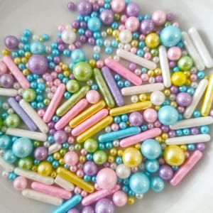 Pastel Edible Sprinkles Mix for Cake Cupcake Cookie Decoration Baking Toppers Birthday Treats Party Supplies Sugar Pearls Rods Blend HALAL