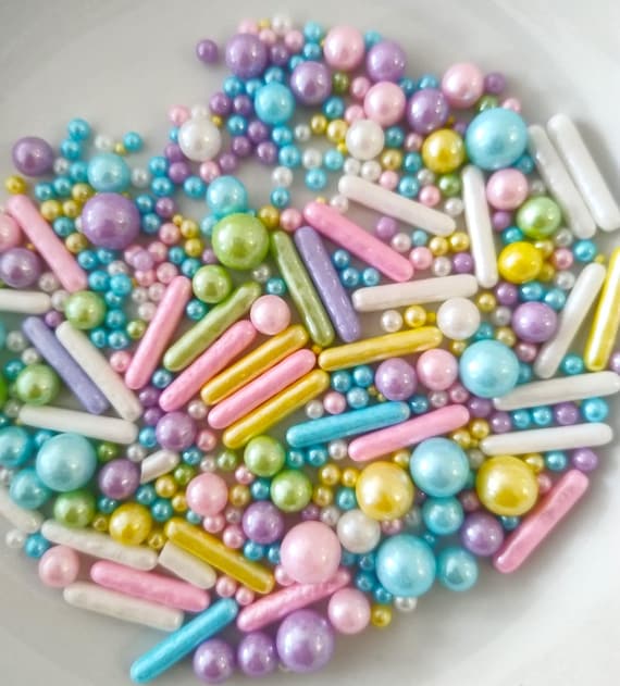 Pastel Edible Sprinkles Mix for Cake Cupcake Cookie Decoration Baking Toppers Birthday Treats Party Supplies Sugar Pearls Rods Blend HALAL