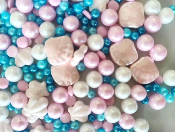 Shell Candy Pearl Sprinkles Mix for Cakes Cookies Edible Pastel Mix Baby Shower Bakery Decorations Bachelorette Cupcake Topper HALAL