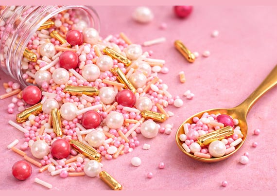 Pink Gold Sprinkle Mix, Cupcake Sprinkles, Birthday Cake Decorations, Baby Shower Sprinkles, Luxury Baking Toppers HALAL