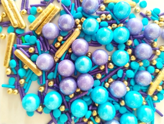 Gold Blue Purple Edible Sprinkles Mix for Cake Decoration Cupcake Toppers Baking Accessories Birthday Party Metallic Pearls HALAL