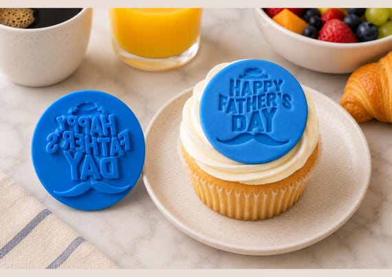 Happy Fathers Day Cookie Stamp, Fondant Embosser for Baking, Father Day Cake Decorating Tools, Mustache and Hat Plastic Stamp for Biscuits
