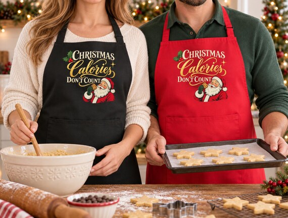 Funny Christmas Apron Christmas Calories Don’t Count Festive Baking Apron Christmas Gift for Men and Women