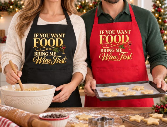 Wine Lover Christmas Apron Festive Cooking Gift Chef Kitchenwear Secret Santa Hostess Present