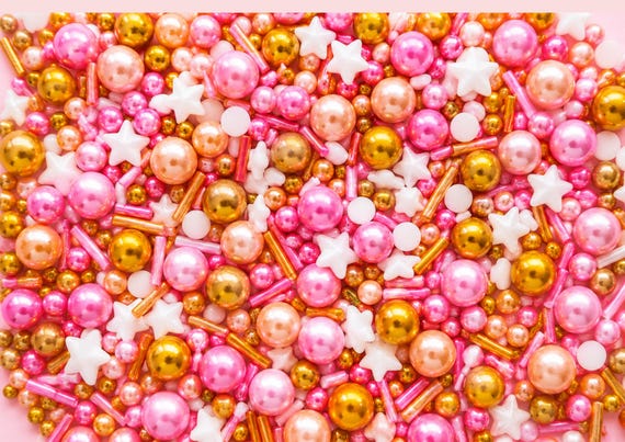 Edible Sprinkles Mix Pink Gold White Sugar Pearls Stars Cake Cupcake Decoration Baking Topping Party Dessert Supplies HALAL