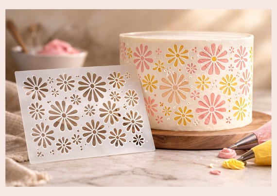 Floral Daisy Cake Decorating Stencil Reusable Icing Template Buttercream Fondant & Airbrush Cakes