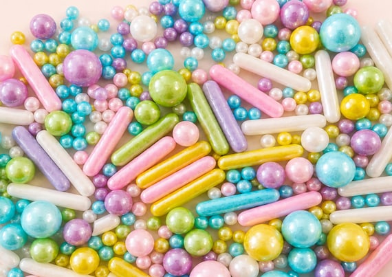Pastel Edible Sprinkles Mix for Cake Cupcake Cookie Decoration Baking Toppers Birthday Treats Party Supplies Sugar Pearls Rods Blend HALAL