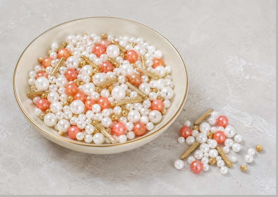 Peach Gold White Sprinkle Mix Halal Edible Cake Decorations Wedding Baby Shower Cupcake Toppers 50g