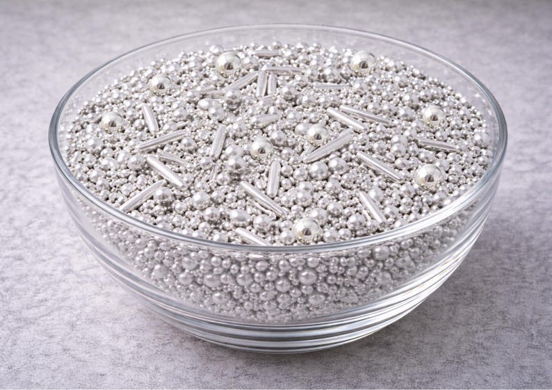 Metallic Silver Edible Sprinkles – Sugar Pearls Rods Mix Cupcake Cake ...