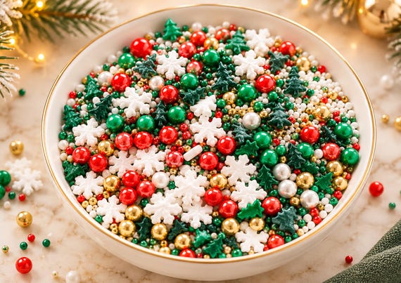 Christmas Edible Sprinkle Mix for Cupcakes Cookies Cakes Red Gold Green Sugar Decorations for Holiday Baking 50gr HALAL
