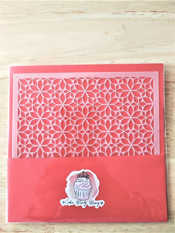 Geometric flowers cake stencil , delicate pattern ideal for cake decoration, reusable stencil, Mylar stencil