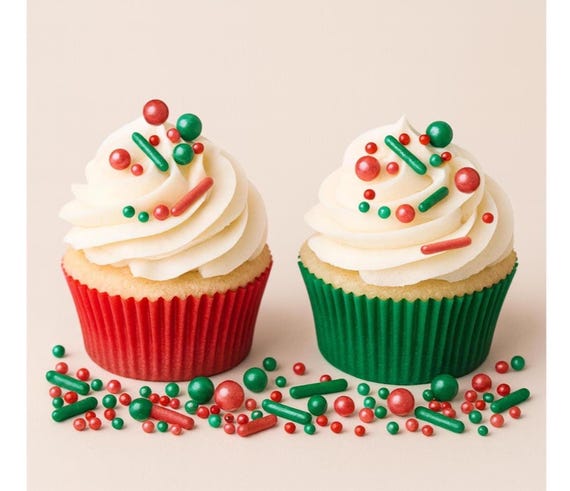 Edible Christmas Sprinkles Mix Red Green Luster Finish Holiday Cupcake Decorations | Festive Cake Toppings Xmas Baking Supplies50gr HALAL
