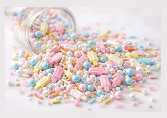 Pastel Sprinkles Mix Cakes & Cupcakes Summer Popsicle Sugar Pearls Blend for Party Baking Edible Popsicle