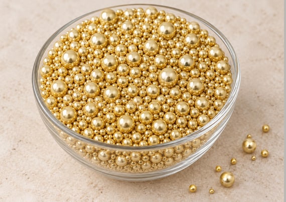 Edible Gold Pearls Sprinkles Mix, Metallic Cake Decorations, Gold Sugar Balls for Cakes, Cupcakes, Weddings & Birthdays, Various Sizes