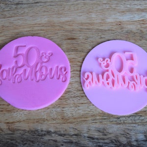 50 fabulous cookie stamp embosser, perfect for cupcake and sweet boxes decoration, birthday topper, birthday fondant stamp