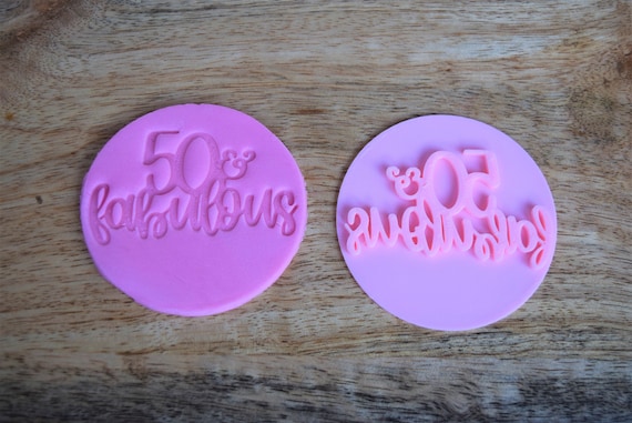 50 fabulous cookie stamp embosser, perfect for cupcake and sweet boxes decoration, birthday topper, birthday fondant stamp