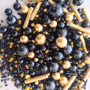 Black Gold Edible Sprinkles Mix for Cake Cupcake Decor Wedding Bakery Party Dessert Toppers 50g Bag Premium Sprinkle Blend HALAL
