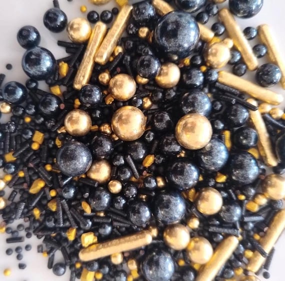 Black Gold Edible Sprinkles Mix for Cake Cupcake Decor Wedding Bakery Party Dessert Toppers 50g Bag Premium Sprinkle Blend HALAL