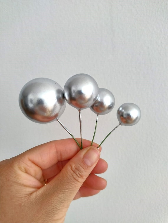 Silver Balls Cake Topper Set Birthday cake decoration Wedding cake accessories Party Cake Decor