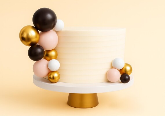 Balloon Cake Topper Set Gold Nude White Dark Brown Sphere Centerpiece Bundle Birthday Pudding Accessories