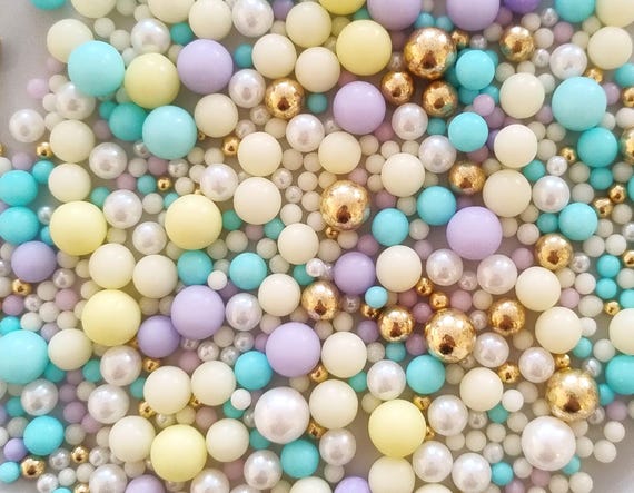 Edible Cake Sprinkles Mix Pastel Gold Sugar Pearls Cupcake Toppers Baking Decorations for Cake Pops Cookies Birthday Baby Shower Desserts