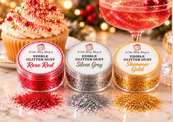 Christmas Cocktail Glitter Set Edible Red Silver Gold Dust 3 Pack Cake Cupcake Decorations 4g Jars