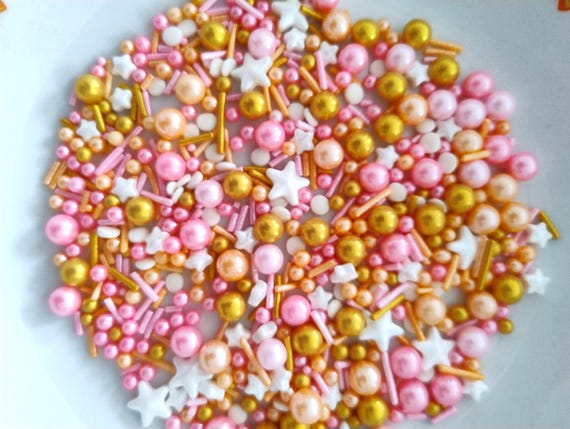 Edible Sprinkles Mix Pink Gold White Sugar Pearls Stars Cake Cupcake Decoration Baking Topping Party Dessert Supplies HALAL