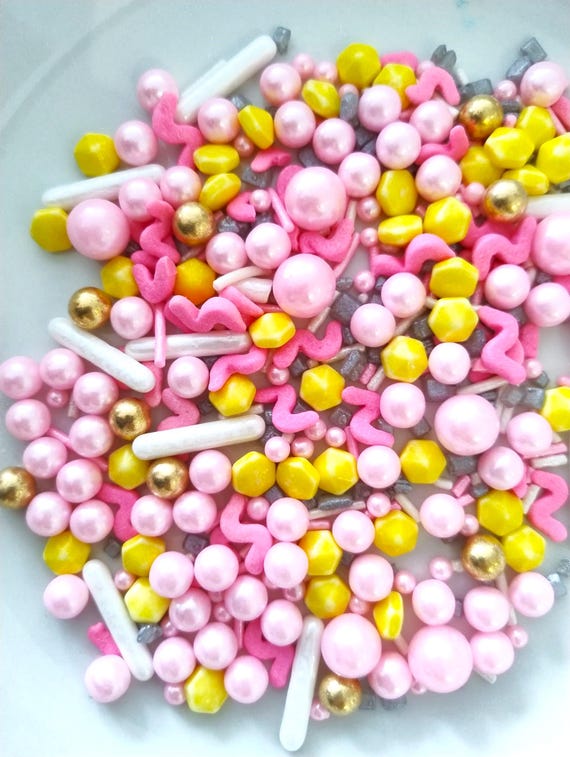 Edible sprinkles mix for cupcakes cookies cake decoration sugar toppers party baking accessories sweet pink and yellow cake decor