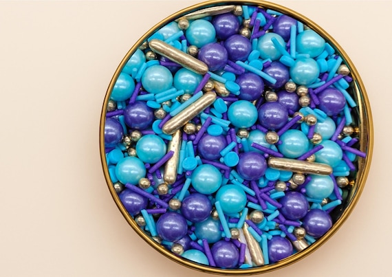 Edible Sprinkle Mix Blue Purple Gold | Cake Decorations | Cupcake Accessories | Donut & Cookie Topping Blend HALAL