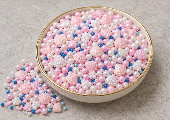 Seashell Sprinkle Mix Halal Edible Cake Decorations Mermaid Cupcake Toppers Under the Sea Birthday Baking Supplies 50g