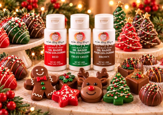Christmas Food Colouring Set Oil Based Dye for Chocolate Xmas Cake Decorating Red Green Brown Baking Supplies