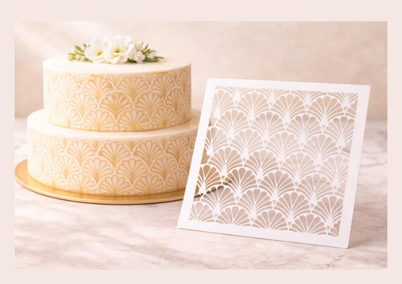 Art Deco Cake Stencil Reusable Scallop Pattern Cake Decorating Buttercream