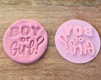 Boy or Girl cookie fondant stamp, gender reveal decorations